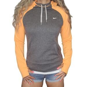 Nike Sweater Womens Small Gray Orange Neon Florescent Colorblock Hoodie Pocket